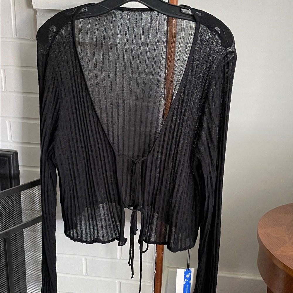 Cider Black Sheer Cardigan with Tie-Front
